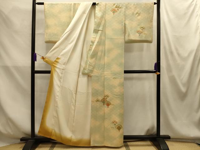 平和屋着物■訪問着　駒刺繍　扇面文　暈し染め　金彩　正絹　逸品　AABM7646sx