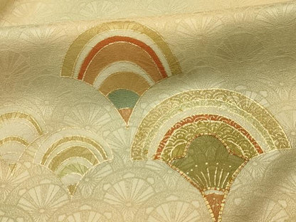 平和屋着物■訪問着　駒刺繍　扇面文　暈し染め　金彩　正絹　逸品　AABM7646sx