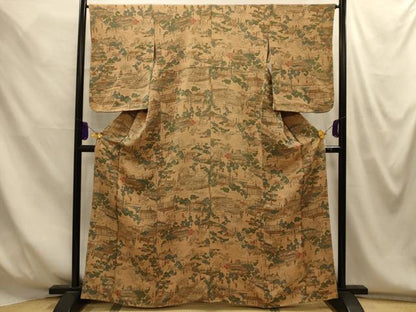 平和屋着物■上質な小紋　人物風景文　鬼しぼ縮緬　正絹　逸品　AABM7651sx
