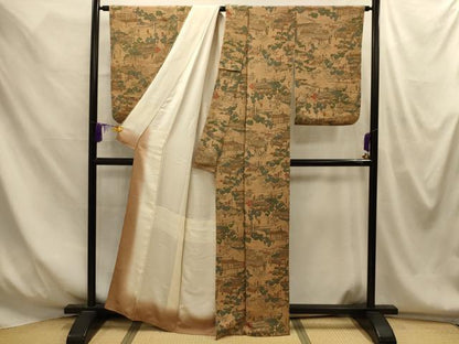 平和屋着物■上質な小紋　人物風景文　鬼しぼ縮緬　正絹　逸品　AABM7651sx