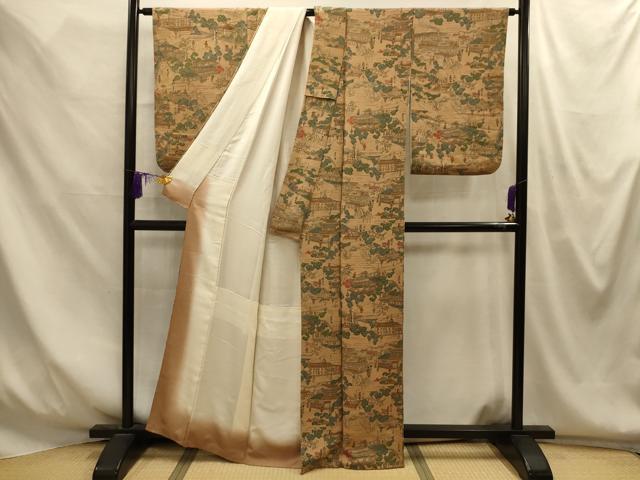 平和屋着物■上質な小紋　人物風景文　鬼しぼ縮緬　正絹　逸品　AABM7651sx