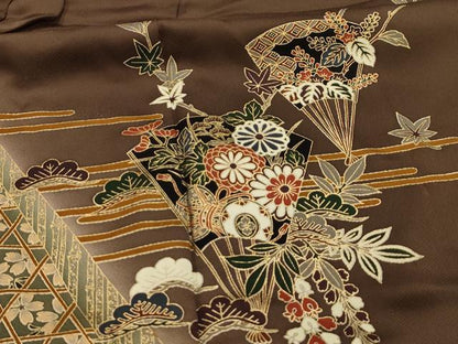 平和屋着物■訪問着　扇面花文　暈し染め　金彩　正絹　逸品　AABM7682sx