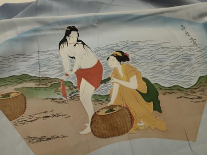 平和屋着物■男性　長襦袢　無双仕立て　人物風景文　正絹　逸品　AABM7689sx