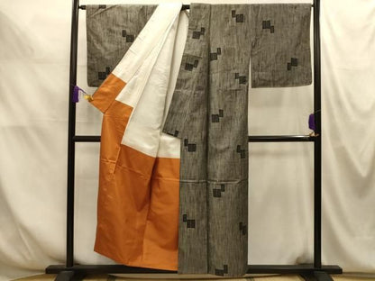 平和屋着物■上質な紬　幾何学文様　正絹　逸品　AABM7691sx