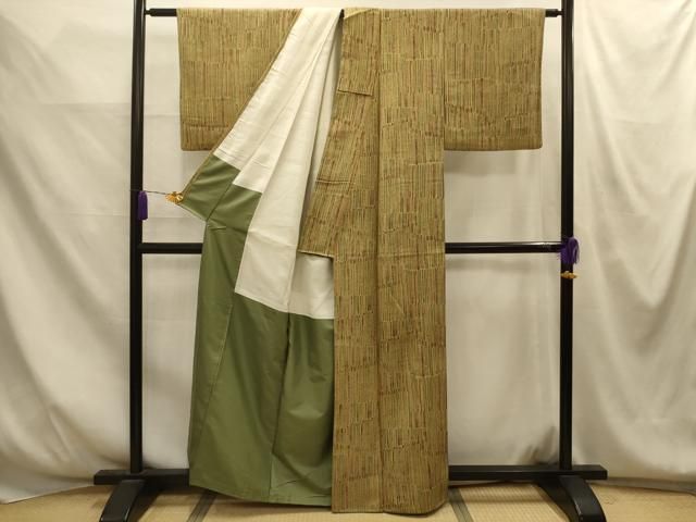 平和屋着物■上質な小紋　紬地　幾何学文様　正絹　逸品　AABM7696sx