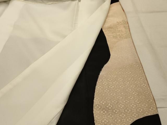 平和屋着物■豪華黒留袖　駒刺繍　檜扇花鳥文　暈し染め　金糸　金彩　正絹　逸品　AABM7698sx