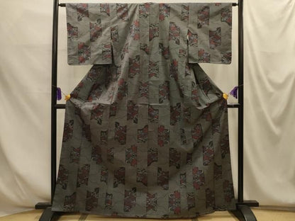 平和屋着物■本場大島紬　7マルキ　草花文　正絹　逸品　AABM7702sx