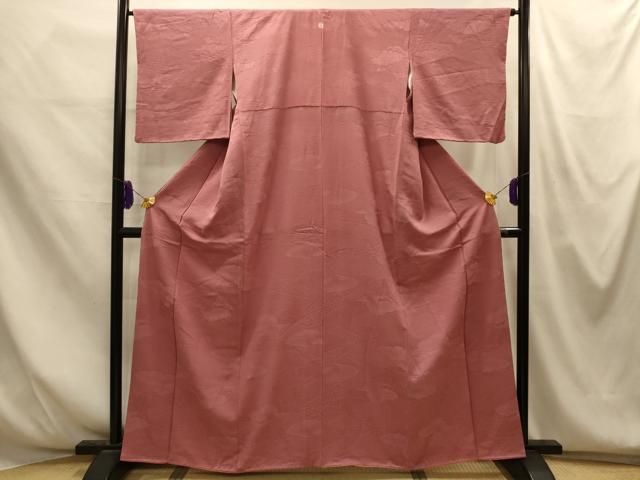 平和屋着物■上質な色無地　雲取吉祥地紋　蘇芳香色　正絹　逸品　AABM7703sx