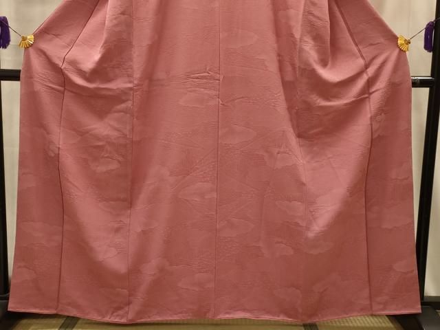 平和屋着物■上質な色無地　雲取吉祥地紋　蘇芳香色　正絹　逸品　AABM7703sx