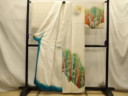 平和屋着物■訪問着　笹竹文　暈し染め　正絹　逸品　AABM7707sx