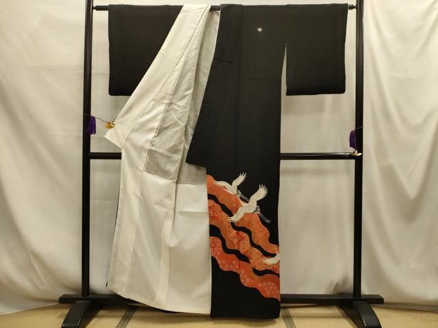 平和屋着物■豪華黒留袖　刺繍　道長吉祥飛鶴文　金彩　正絹　逸品　AABM7708sx