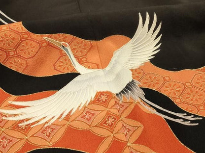 平和屋着物■豪華黒留袖　刺繍　道長吉祥飛鶴文　金彩　正絹　逸品　AABM7708sx