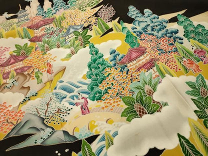 平和屋着物■豪華黒留袖　作家物　人物風景文　正絹　逸品　AABM7710sx