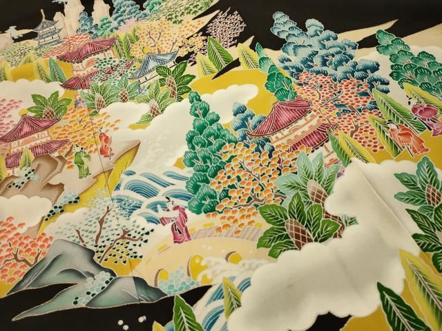 平和屋着物■豪華黒留袖　作家物　人物風景文　正絹　逸品　AABM7710sx
