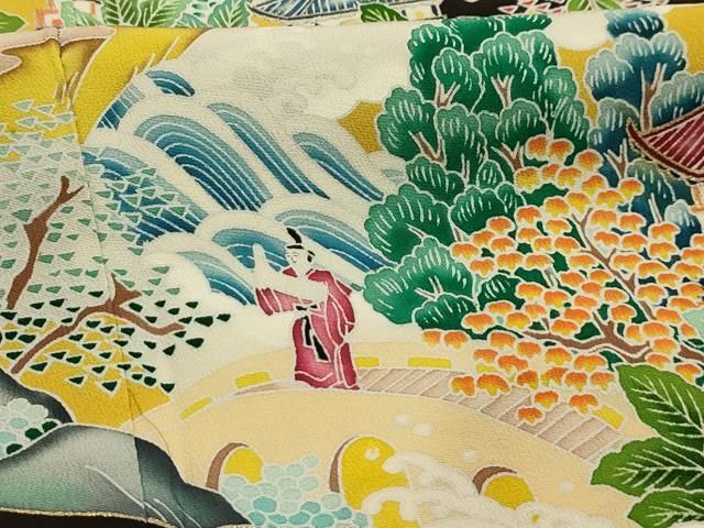 平和屋着物■豪華黒留袖　作家物　人物風景文　正絹　逸品　AABM7710sx