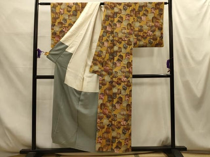 平和屋着物■上質な小紋　仕覆文　金彩　鬼しぼ縮緬　正絹　逸品　AABM7712sx
