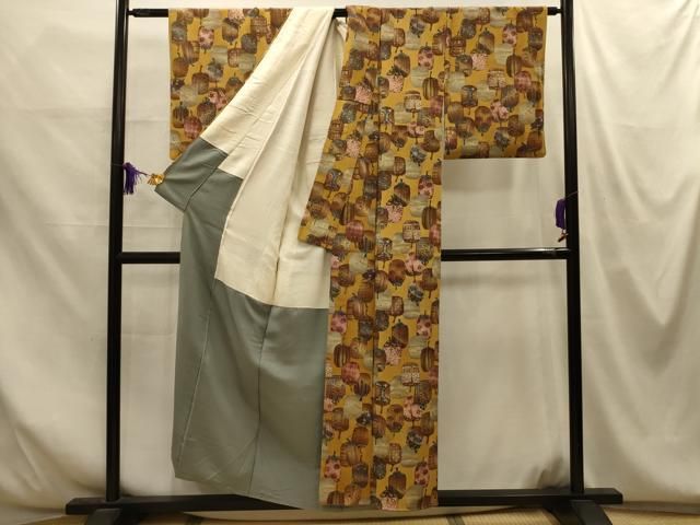 平和屋着物■上質な小紋　仕覆文　金彩　鬼しぼ縮緬　正絹　逸品　AABM7712sx