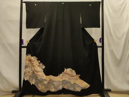 平和屋着物■豪華黒留袖　風景文　金彩　正絹　逸品　AABM7720sx