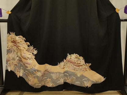 平和屋着物■豪華黒留袖　風景文　金彩　正絹　逸品　AABM7720sx