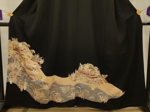 平和屋着物■豪華黒留袖　風景文　金彩　正絹　逸品　AABM7720sx