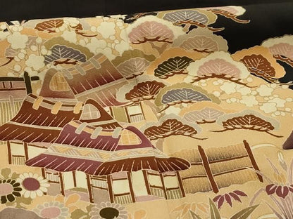 平和屋着物■豪華黒留袖　風景文　金彩　正絹　逸品　AABM7720sx