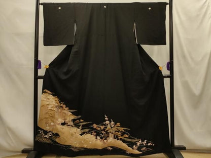 平和屋着物■豪華黒留袖　松竹梅　風景文　金彩　正絹　逸品　AABM7721sx