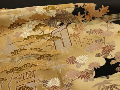 平和屋着物■豪華黒留袖　松竹梅　風景文　金彩　正絹　逸品　AABM7721sx