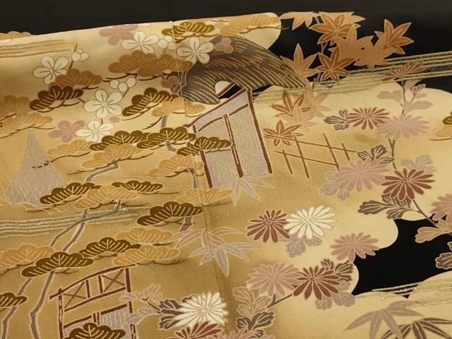 平和屋着物■豪華黒留袖　松竹梅　風景文　金彩　正絹　逸品　AABM7721sx