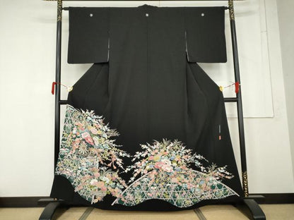 平和屋着物●本加賀友禅作家　佐藤潤　黒留袖　花車に垣根　三越扱い　正絹　逸品　AABM8008cs
