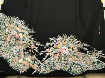 平和屋着物●本加賀友禅作家　佐藤潤　黒留袖　花車に垣根　三越扱い　正絹　逸品　AABM8008cs