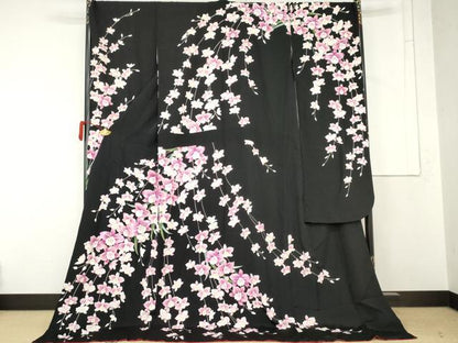 平和屋着物●豪華振袖　刺繍　胡蝶蘭　黒地　金糸　金彩　やまと誂製　ロング丈　正絹　逸品　AABM8009cs