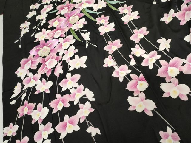 平和屋着物●豪華振袖　刺繍　胡蝶蘭　黒地　金糸　金彩　やまと誂製　ロング丈　正絹　逸品　AABM8009cs