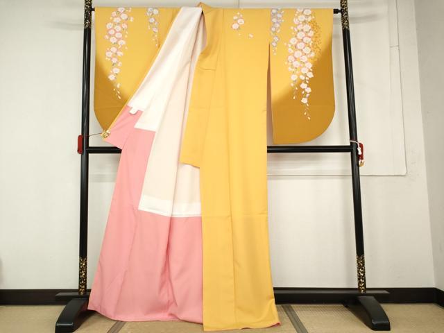 平和屋着物●小振袖　二尺袖　枝垂れ桜文　暈し染め　金銀彩　洗える着物　AABM8010cs