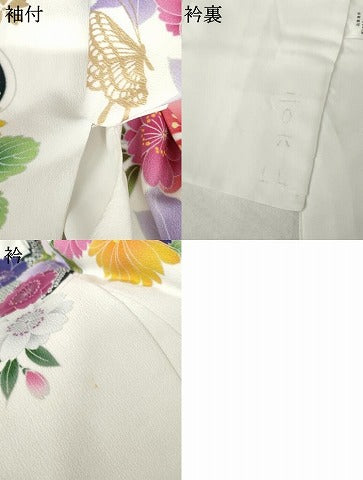 平和屋着物●小振袖　二尺袖　刺繍　花蝶文　暈し染め　金彩　洗える着物　AABM8016cs