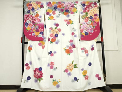 平和屋着物●小振袖　二尺袖　刺繍　花蝶文　暈し染め　金彩　洗える着物　AABM8016cs