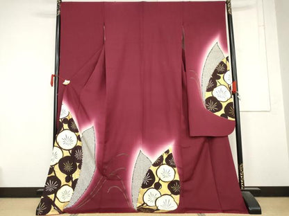 平和屋着物●豪華振袖　花蝶文　梅　暈し染め　金彩　正絹　逸品　AABM8017cs
