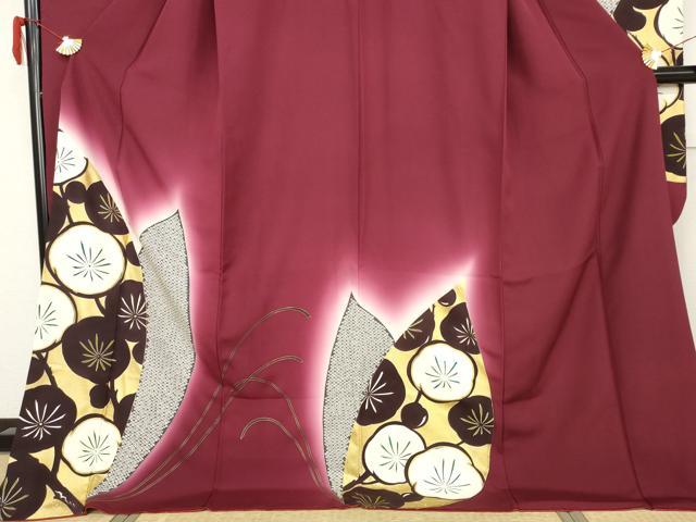 平和屋着物●豪華振袖　花蝶文　梅　暈し染め　金彩　正絹　逸品　AABM8017cs