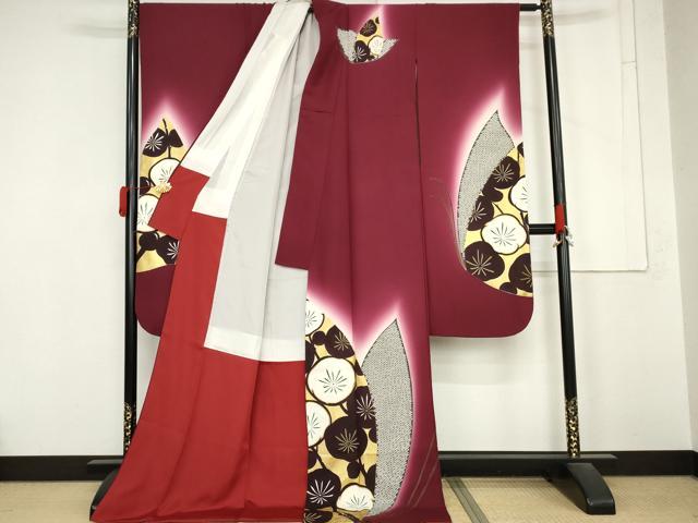 平和屋着物●豪華振袖　花蝶文　梅　暈し染め　金彩　正絹　逸品　AABM8017cs