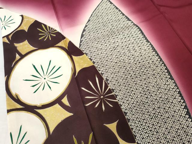 平和屋着物●豪華振袖　花蝶文　梅　暈し染め　金彩　正絹　逸品　AABM8017cs