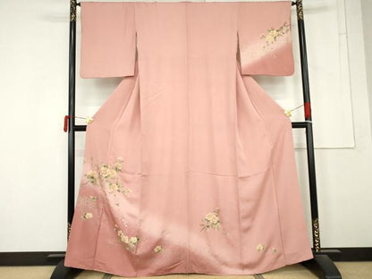 平和屋着物●訪問着　流水枝花文　暈し染め　金銀彩　正絹　逸品　AABM8021cs