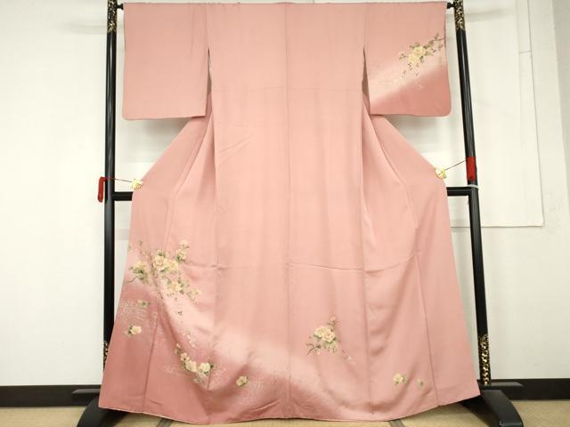 平和屋着物●訪問着　流水枝花文　暈し染め　金銀彩　正絹　逸品　AABM8021cs