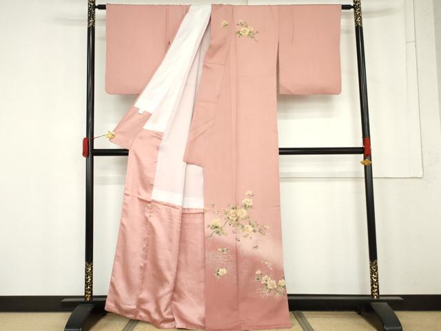 平和屋着物●訪問着　流水枝花文　暈し染め　金銀彩　正絹　逸品　AABM8021cs