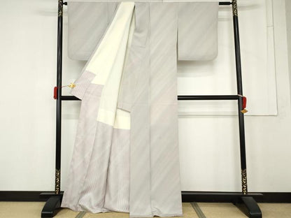 平和屋着物●染色作家　斉藤三才　小紋　斜縞　正絹　逸品　AABM8023cs