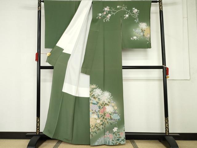 平和屋着物●訪問着　友禅　作家物　枝花文　乱菊　暈し染め　浜ちりめん　反端付き　正絹　逸品　未使用　AABM8026cs