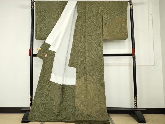 平和屋着物●訪問着　寿光織　杢目文　金糸　ロング丈　正絹　逸品　AABM8027cs