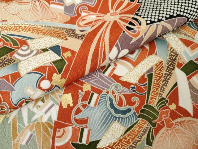 平和屋着物●豪華黒留袖　檜扇花宝尽くし　金彩　仮絵羽　正絹　逸品　未使用　AABM8037cs