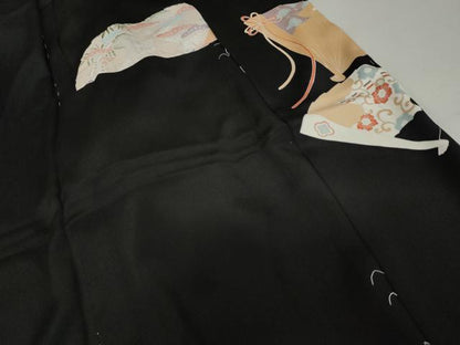 平和屋着物●豪華黒留袖　檜扇花宝尽くし　金彩　仮絵羽　正絹　逸品　未使用　AABM8037cs