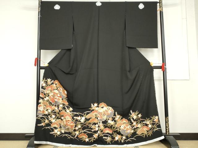 平和屋着物●豪華黒留袖　雪輪鴛鴦花文　金彩　仮絵羽　正絹　逸品　未使用　AABM8039cs