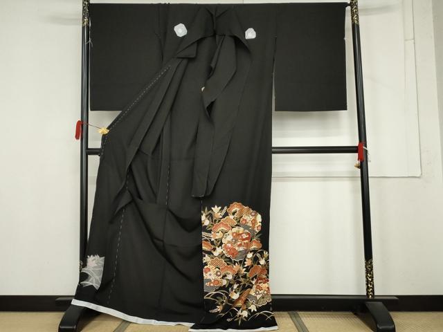 平和屋着物●豪華黒留袖　雪輪鴛鴦花文　金彩　仮絵羽　正絹　逸品　未使用　AABM8039cs