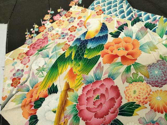 平和屋着物●豪華黒留袖　友禅　作家物　花鳥文　浜ちりめん　仮絵羽　正絹　逸品　未使用　AABM8040cs
